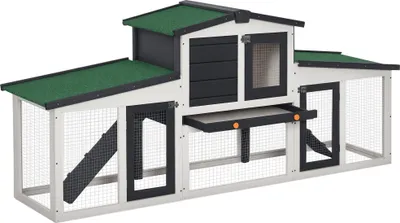 Produktbild von Kleintierstall mit 2 Freigehegen, wetterbeständig, Tannenholz, Weiß/Grün