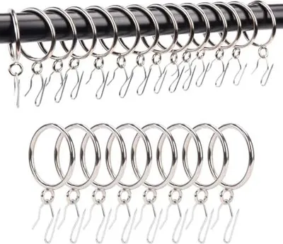 Produktbild von Vorhangringe mit Haken, rostfreie Metall-Vorhangringe mit Ösen und Quetschfalten, Vorhanghaken für Fenster, Tür, Duschvorhang, 2,5 cm Innendurchmesser, 24 Stück, Silber TXZWJZ