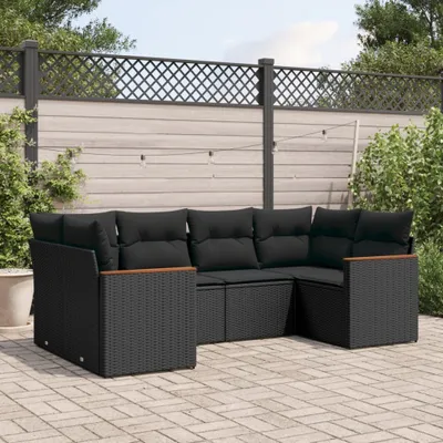 Produktbild von Möbel 6-tlg. Garten-Sofagarnitur mit Kissen Schwarz Poly Rattan - Gartenmöbelgarnituren 3258660