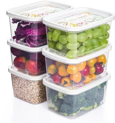 Zdjęcie produktu dla Plastikowy zestaw do przechowywania, 12 elementów, 6 pojemników, 6 pokrywek, bez BPA, nadaje się do zmywarki, kuchenki mikrofalowej i lodówki, bezpieczny, 1200 ml