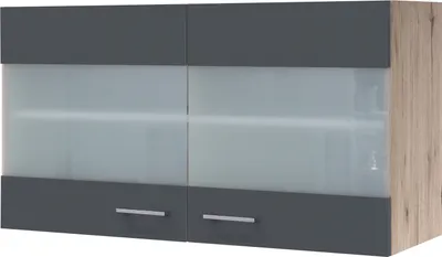 Produktbild von Glashängeschrank Küche - 100 cm breit - Milchglas, Basaltgrau Matt San Remo Eiche – Morena