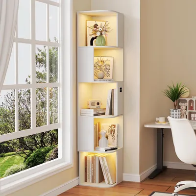 Produktbild von Eckregal Stehend mit LED-Beleuchtung 5 Ebenen 35x35x165 cm Weiß