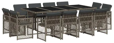 Image de vidaXL Ensemble de jardin 13 pièces avec coussins Gris Poly rotin