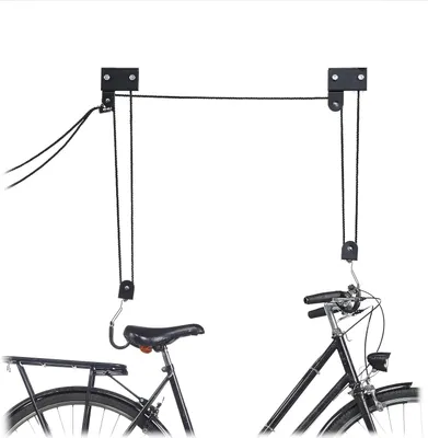 Produktbild von Fahrradlift-Deckenmontage – Tragfähigkeit: 57 kg – Mit Haken – Universell einsetzbar – Schwarz