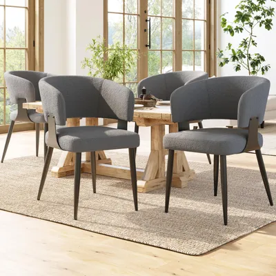 Produktbild von Flieks Esszimmerstühle 4er-Set, Stuhl Essstühle aus Lammfellstoff, Küchenstuhl Polsterstühle mit Rückenlehne, Schminkstuhl grau
