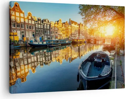 Produktbild von Bild auf Leinwand - Leinwandbild - Kanal Boot Amsterdam Wasser - 70x50cm - Wand Bild - Wanddeko - Leinwanddruck - Bilder - Kunstdruck - Wanddekoration - Leinwand bilder - Wandkunst - AA70x50-2857