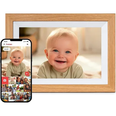 Produktbild von Holz-Digitalbilderrahmen mit Wi-Fi,32GB Speicher,10,1Zoll IPS-Touchscreen 1280×800,Fotos/Videos sofort per Frameo-App teilen,ideales Geschenk für alle