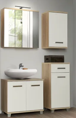 Produktbild von Badezimmer-Set >Aggi< (4-teilig) in Sonom Eiche Nachbildung / Hochglanz weiss