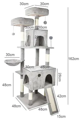 Image de Arbre à chat - Tour d'escalade avec grotte - 4 niveaux - Colonnes à griffer en sisal - Surface de repos en peluche - Hamac - Pour chats d'appartement - Noir