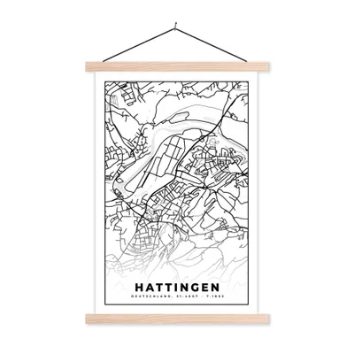 Produktbild von MuchoWow® Textilposter Hattingen - Karte - Stadtplan 120x180 cm mit holzfarbenen Rahmen - Textil-Plakat