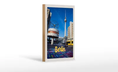 Produktbild von Holzschild Reise 12x18 cm Berlin Deutschland Uhr Alexanderplatz