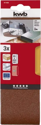 Image de kwb 911408 Kit de bandes abrasives grain 80 (L x l) 410 mm x 65 mm 3 pces