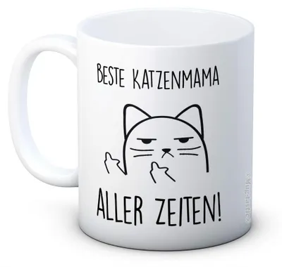 Katzen-Tasse, 312 ml, Keramik, lustiger Kaffeebecher, spülmaschinenfest