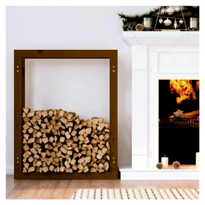 Produktbild von Brennholzständer aus massivem Kiefernholz, honigbraun, 80 x 25 x 100 cm, für Gewächshaus und Kaminholzlagerung