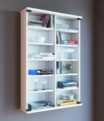 Produktbild von VCM Holz CD DVD Wandregal/Wandvitrine | Vitrine mit 2 ESG-Sicherheitsglastüren. | Maße: H. 92 x B. 60 x T. 18 cm | 10 variable Einlegeböden - Zuntisa