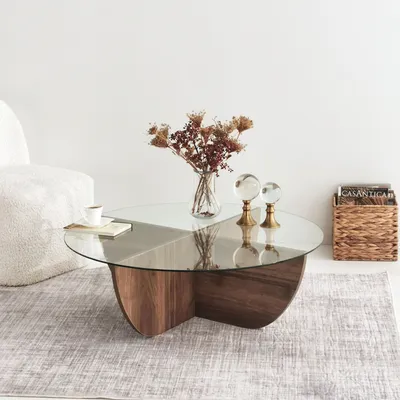 Produktbild von Skye Decor, Lily - Walnut, Couchtische, Nussbaum, Glas, 90 x 30 x 90 cm