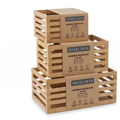 Image de Ensemble de 3 boîtes en bambou | Boîtes en bois durables pour le rangement | Cuisine, salle de bain et décoration intérieure | Articles de rangement décoratifs au style naturellement élégant, Image générée par une IA