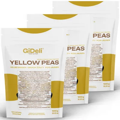 Productafbeelding van Geel spliterwten, 3 kg. Hele, ongeschild. Veganistisch. Rijk aan natuurlijke eiwitten. Peulvruchten. Merk: GiDeli