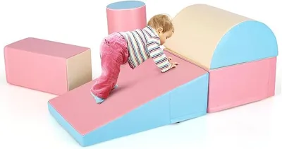 Imagen del producto de 5 bloques de espuma, bloques gigantes para jugar y escalar, bloques de espuma suaves, bloques grandes de varios colores, bloques de construcción para bebés y niños pequeños (azul y rosa)
