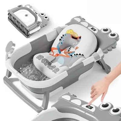 Productafbeelding van PromoHome® Opvouwbaar babybad met badkussen en thermometer – geschikt vanaf de geboorte tot 3 jaar, grijs