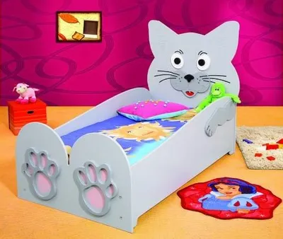 Immagine prodotto di Letto per bambini, letto per adolescenti, letto, letti + materasso, letto in legno 90x200 cm, animale, gatto
