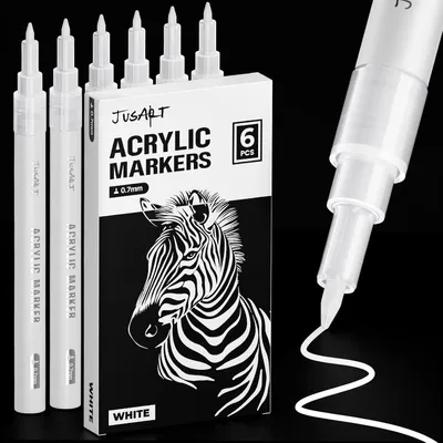 Obrázok produktu pre Akrylové fixky, biela farba, 0,7 mm hrot, 6 kusov, vhodné na umelecké projekty