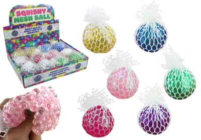 Produktbild von 4er Set Quetschball, Knautschball ca. 6 cm, GLITTER, Anti Stressball,  Stress Knet Ball im Netz, Glitzer , bunt