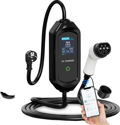 Immagine prodotto di Caricabatterie elettrico portatile per auto, controllo tramite app intelligente, corrente regolabile, tipo 2 con app