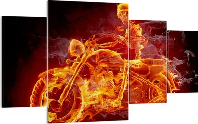 Produktbild von Bild auf Leinwand - Leinwandbild - Motorrad Flammen Skelett - 160x90cm - Wand Bild - Wanddeko - Leinwanddruck - Bilder - Kunstdruck - Wanddekoration - Leinwand bilder - Wandkunst - DL160x90-2652