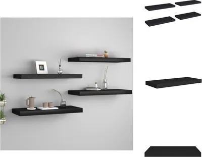Obrázek produktu pro vidaXL Plovoucí police 4 ks černé 60x23,5x3,8cm MDF - Nástěnné police