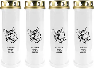 Produktbild von Grabkerze Weiß 4er Pack, Brenndauer: 100 Stunden ( je Kerze ), Motiv: Katze 1
