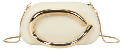 Immagine prodotto di Gallantry, pochette da donna con manico ovale in metallo e tracolla a catena removibile, beige