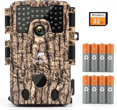 Image de usogood Caméra 4K pour animaux sauvages avec détecteur de mouvement Vision nocturne Caméra de chasse avec carte 32GB & 8 piles