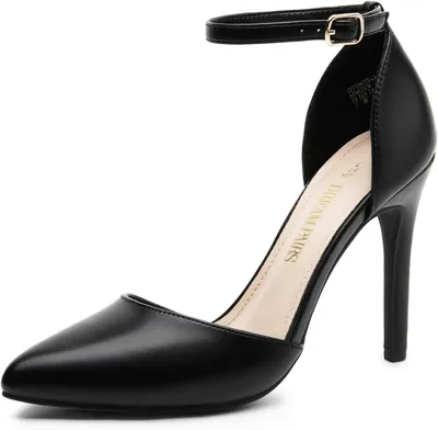 Productafbeelding van Damespumps met puntige neus, smalle enkelband en 10 cm stiletto hak in zwart