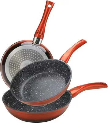 Zdjęcie produktu dla 3-częściowy zestaw patelni patelnia indukcyjna nieprzywierająca marmurowa ø20-24-28cm czerwona