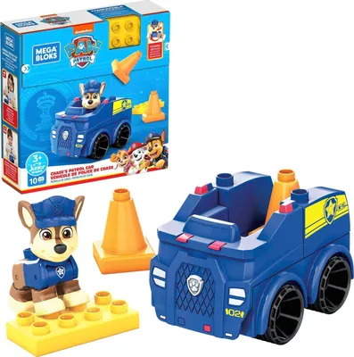 Obrázok produktu pre Sada na stavanie autíčka Chase obsahuje: figúrku Chaseho s pohyblivými končatinami, magnetické stavebné bloky, stohovateľné kužele. Vhodné ako darček pre deti od 3 rokov
