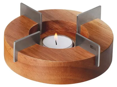 Image de Réchaud et chauffe-plats 14.5 cm bois d'acacia et acier inoxydable - Adhoc - TK48 -