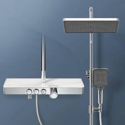 Image de EMKE Système de douche avec thermostat 1146x450x480mm tablette en verre douchette à main avec 3 types de jets douche de pluie, robinetterie de salle de bain & douche, KTW, chrome F10