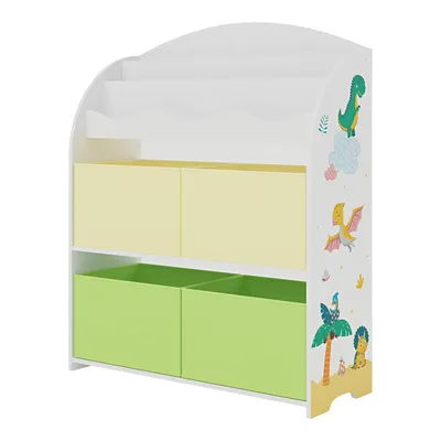 Produktbild von Kinderregal ‘Orust’ mit 4 Aufbewahrungsboxen mit Dinosaurier Motiv