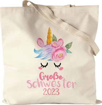 Produktbild von Große Schwester 2023 Jutebeutel Stoffbeutel Canvas Einhorn Schwangerschaft Verkündung Geburt Big Sister Geschenk Ankündigung