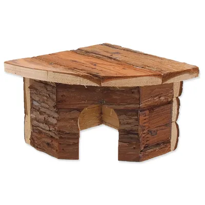 Obrázok produktu pre MALÉ ZVIERATÁ rohový drevený domček s kôrou 16 x 16 x 11 cm 1 ks