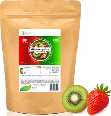Produktbild von SANSEI Götterspeise Wackelpudding Kiwi-Erdbeere 350g bis zu 50 Portionen - Zuckerfrei, Glutenfrei, ohne Fett, keine Kohlenhydrate, Öko-Verpackung