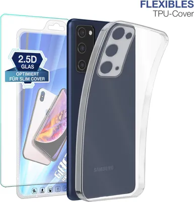 Produktbild von Slim Cover für Samsung Galaxy S20 FE mit 9H Displayglas Displayschutz Hülle Transparent Flexibel Elastisch Backcover Schutzhülle Handyhülle