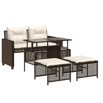 Produktbild von 4-tlg. Garten-Sofagarnitur mit Kissen Braun Poly Rattan Glas