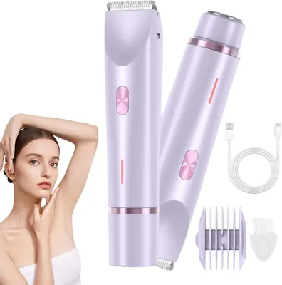 Produktbild von Elektrisch Damenrasierer 2-in-1 Körperrasierer,Haartrimmer, Doppelkopfrasierer für Damen, IPX7 Wasserdicht, Kabelloser Nass- & Trocken-Bikini-Trimmer