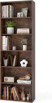 Imagen del producto de Estantería abierta con 6 niveles, mueble estantería independiente con sistema antirrobo, estantería cúbica de madera, estantería para oficina, archivador, 60 x 23,5 x 178 cm (marrón)