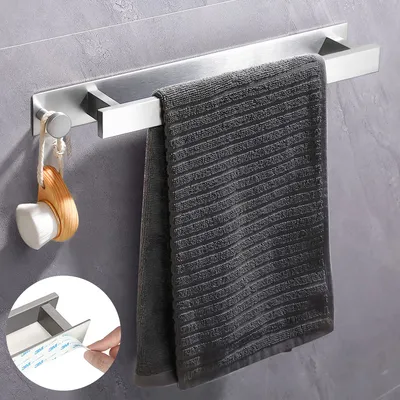 Produktbild von Handtuchhalter Selbstklebend Ohne Bohren, Edelstahl Gästehandtuchhalter, Badetuchhalter kleber, Gästehandtücher Handtuch Halter mit Haken für Badezimmer，40cm