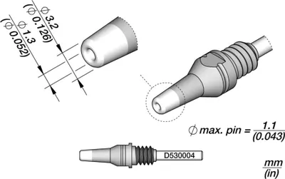 Obrázok produktu pre JBC spájkovacia špička séria D530, D530004/1,3 mm, 3,2 mm, čistenie pinov D530004