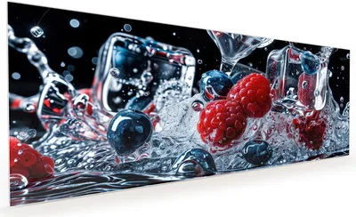 Produktbild von Küchenrückwand Spritzschutz Glas mit Motiv Beeren Eiswürfel 40 x 40 cm