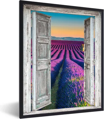 Produktbild von MuchoWow® Gerahmtes Poster Lavendel - Sommer - Ausblick - Blumen 60x80 cm - Poster mit Schwarzem Bilderrahmen Wandposter Rahmen Foto Bilder - Premium - Wanddeko Wohnzimmer